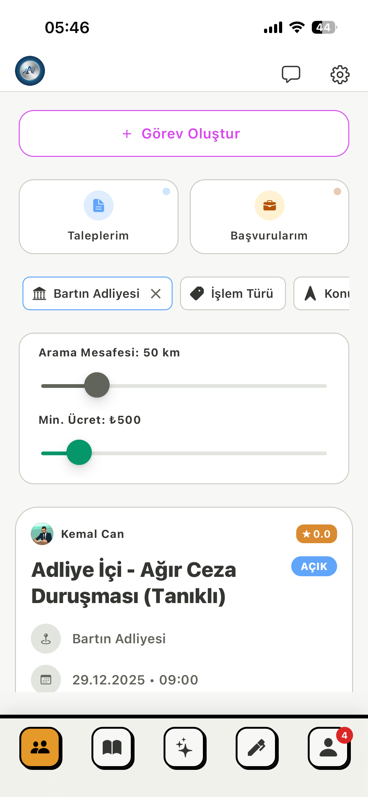 Avukatım YZ konum bazlı avukat arama ve meslektaş ağı ekranı